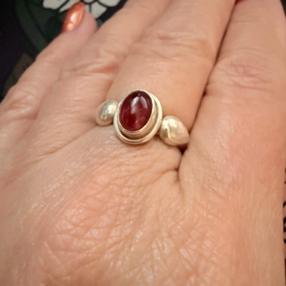 Garnet and sterling silver artisan ring